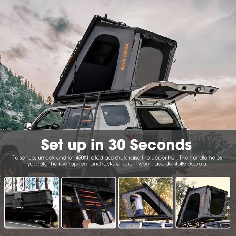 San Hima Kalbarri Gen 2 Roof Top Tent set up infograph
