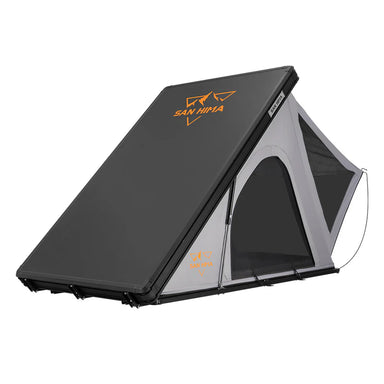 A photo of a San Hima lite hardshell roof top tent facing front on.