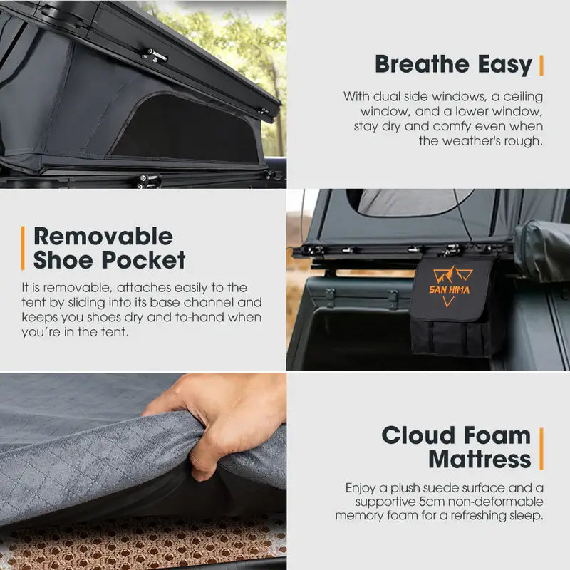 San Hima Kalbarri X Hard shell Tent Breath Easy on an infograph