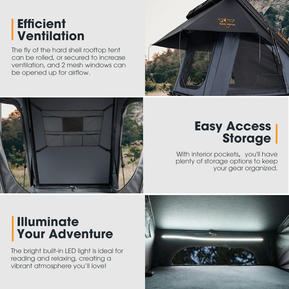 San Hima Kalbarri X Hard shell Tent Efficient Ventilation feature in an infographic