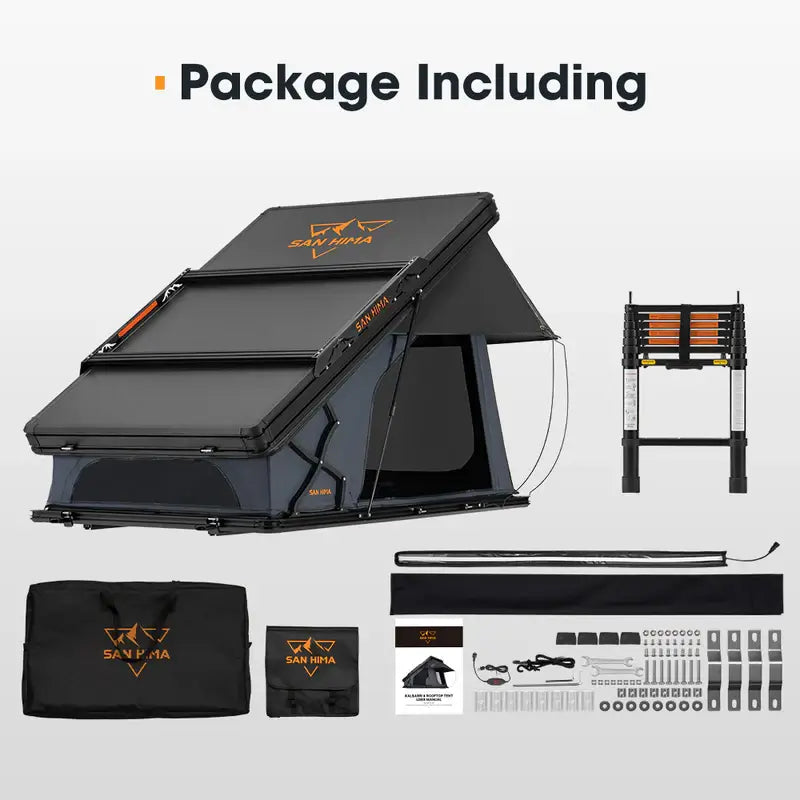 San Hima Kalbarri X Roof Top Tent Product Dimensions package contents on a white background