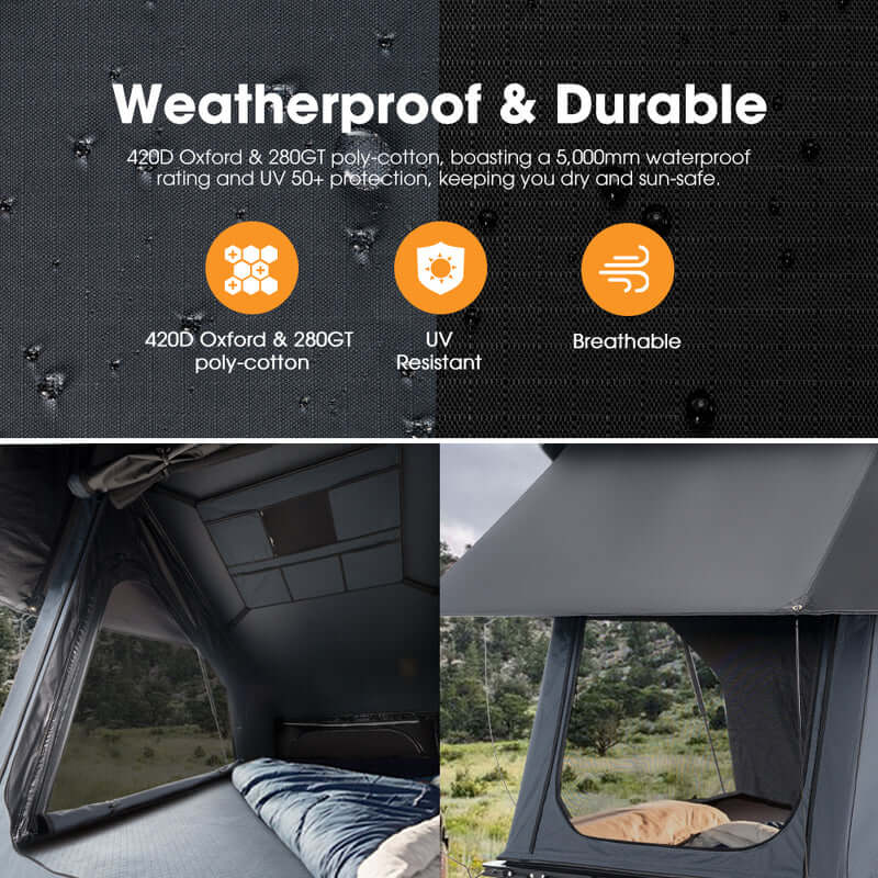 San Hima Kalbarri X Roof Top Tent weatherproof and durable on in infograph