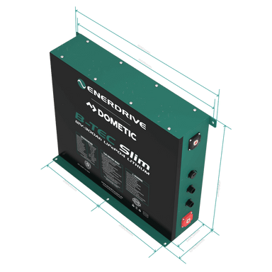 Slimline 12V 300Ah Lithium Battery Top Right Angled on a transparent background