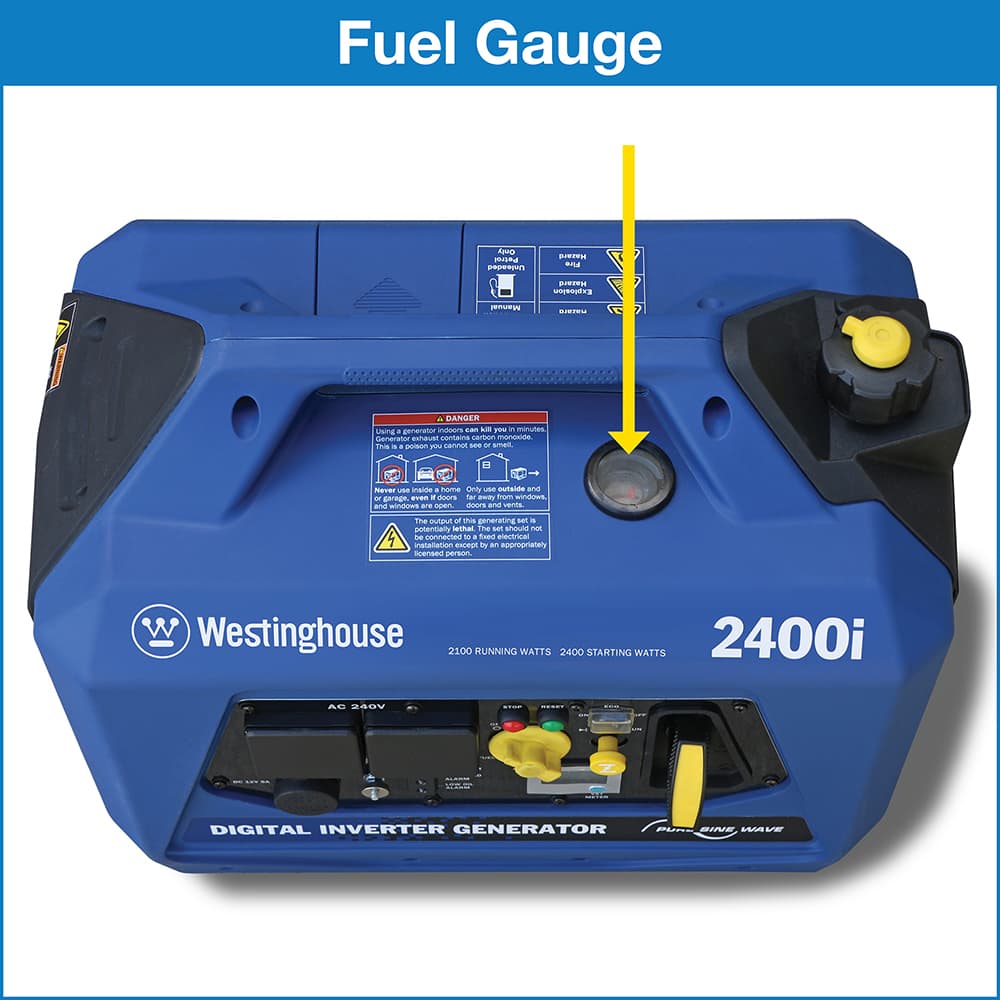 Westinghouse WHXC2400i Generator Fuel Gauge in white background