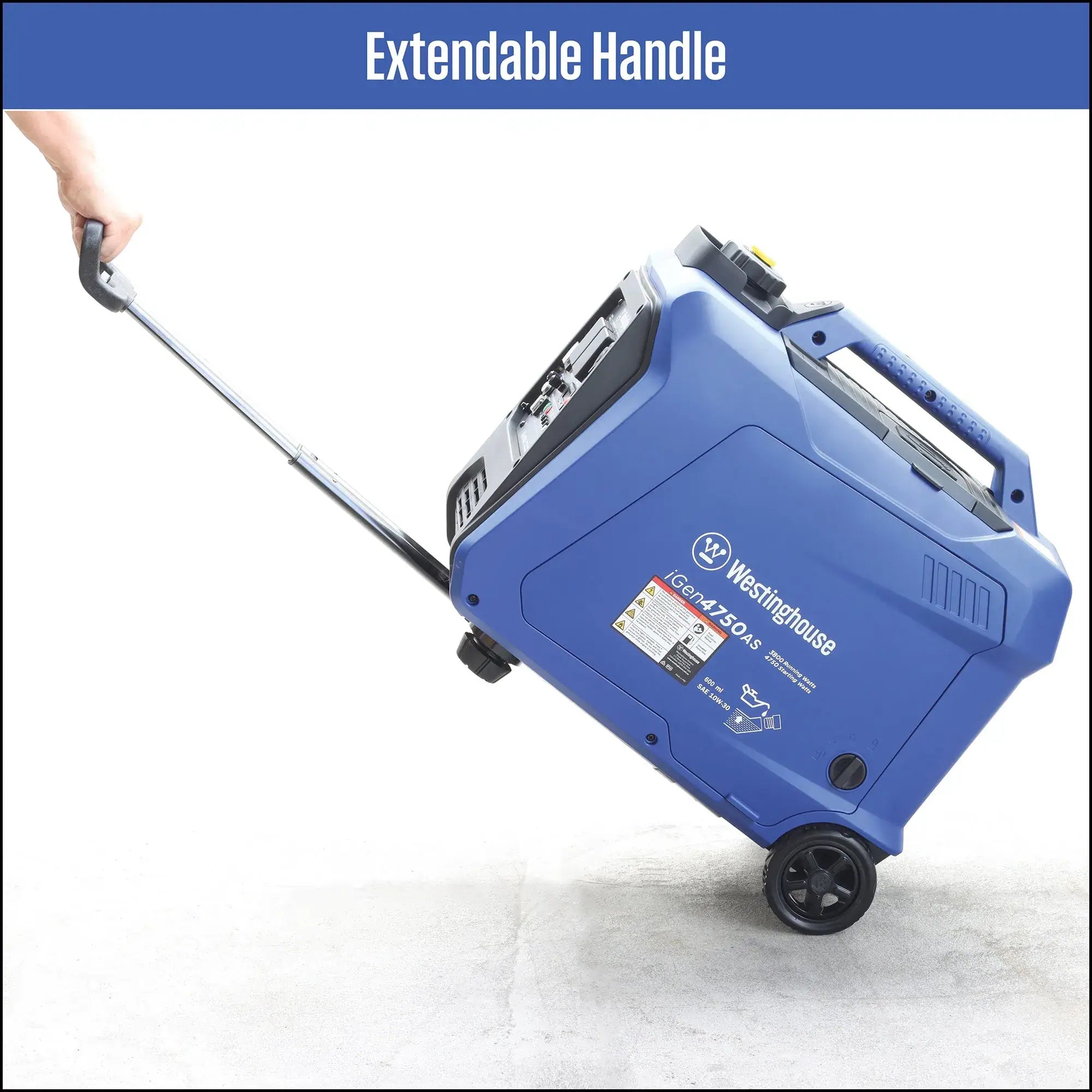 Westinghouse WP iGen 4750AS extendable handle in white backgrounc