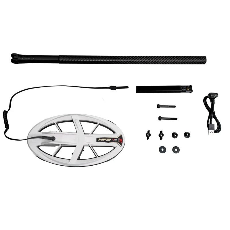 XP Deus 2 HF2 Metal Detector Coil Package Contents in white background