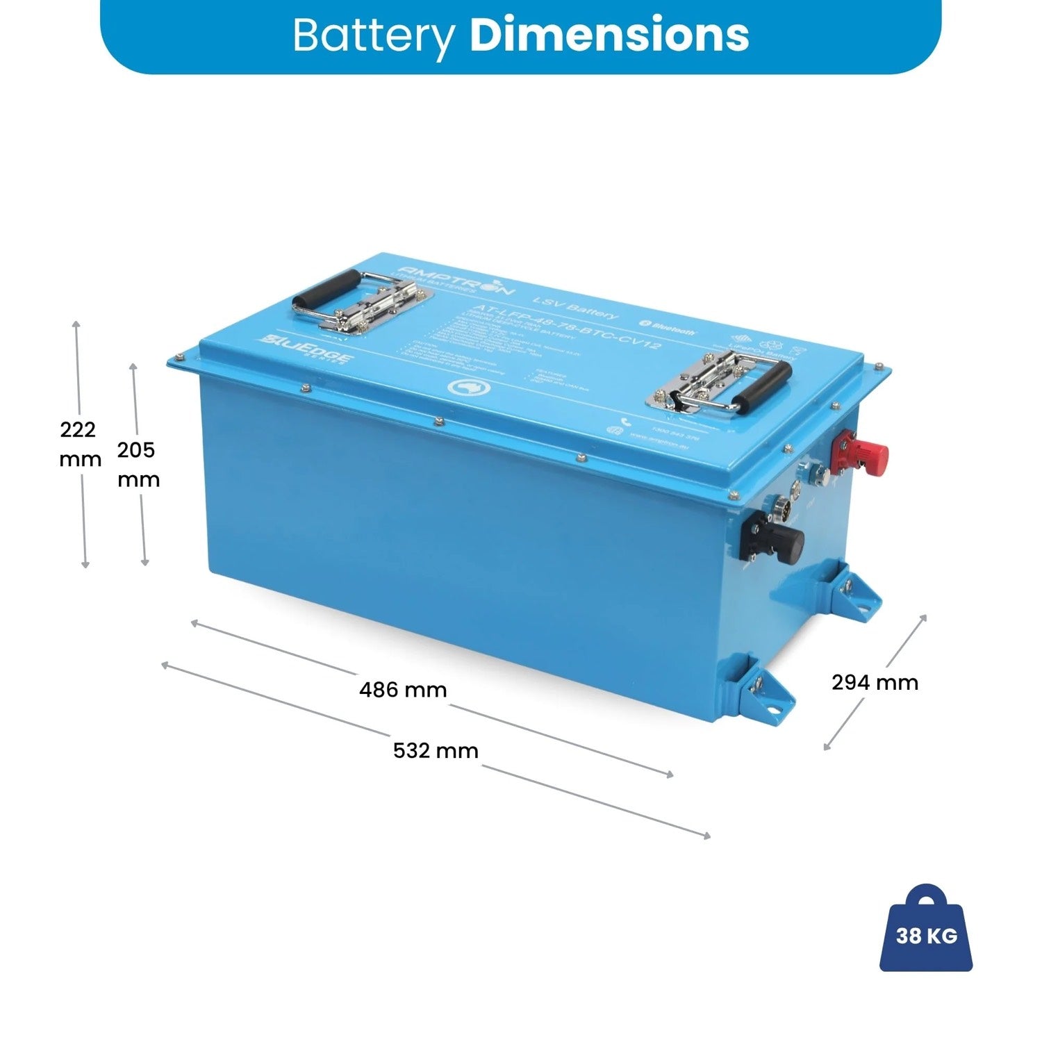 Amptron 48V 78Ah BlueEdge lithium battery dimensions and weight
