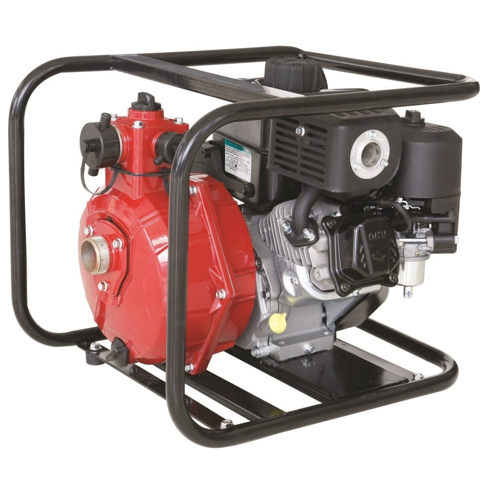 Bianco Vulcan BIA-2HP15ABS twin stage fire pump with red pump housing and black roll frame on a white background