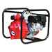 Bianco Vulcan BIA-MH15SHP fire fighting pump front left view showing the red cast aluminium wet end and Honda GX160 engine in the roll frame