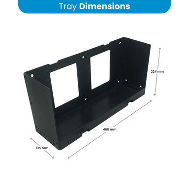 Dimensions of the Amptron Type D mounting tray, 460mm long by 135mm wide by 224mm high
