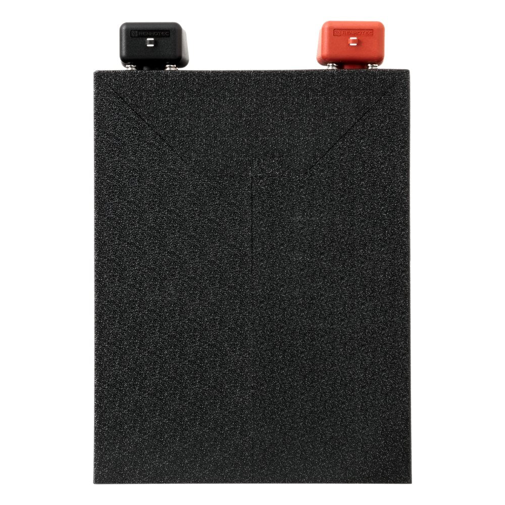Angled view of the Custom Lithium 230Ah Compact lithium battery showing the case profile and terminal posts.