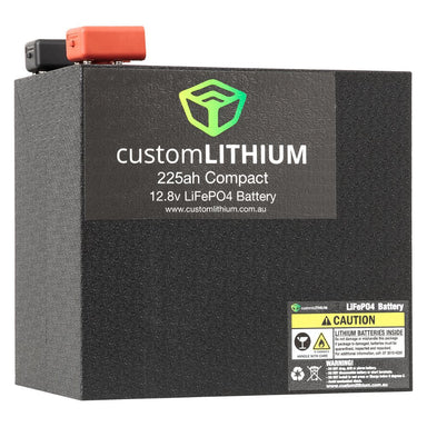 Custom Lithium 230Ah Compact LiFePO4 battery front view showing the customLITHIUM label on a white background.