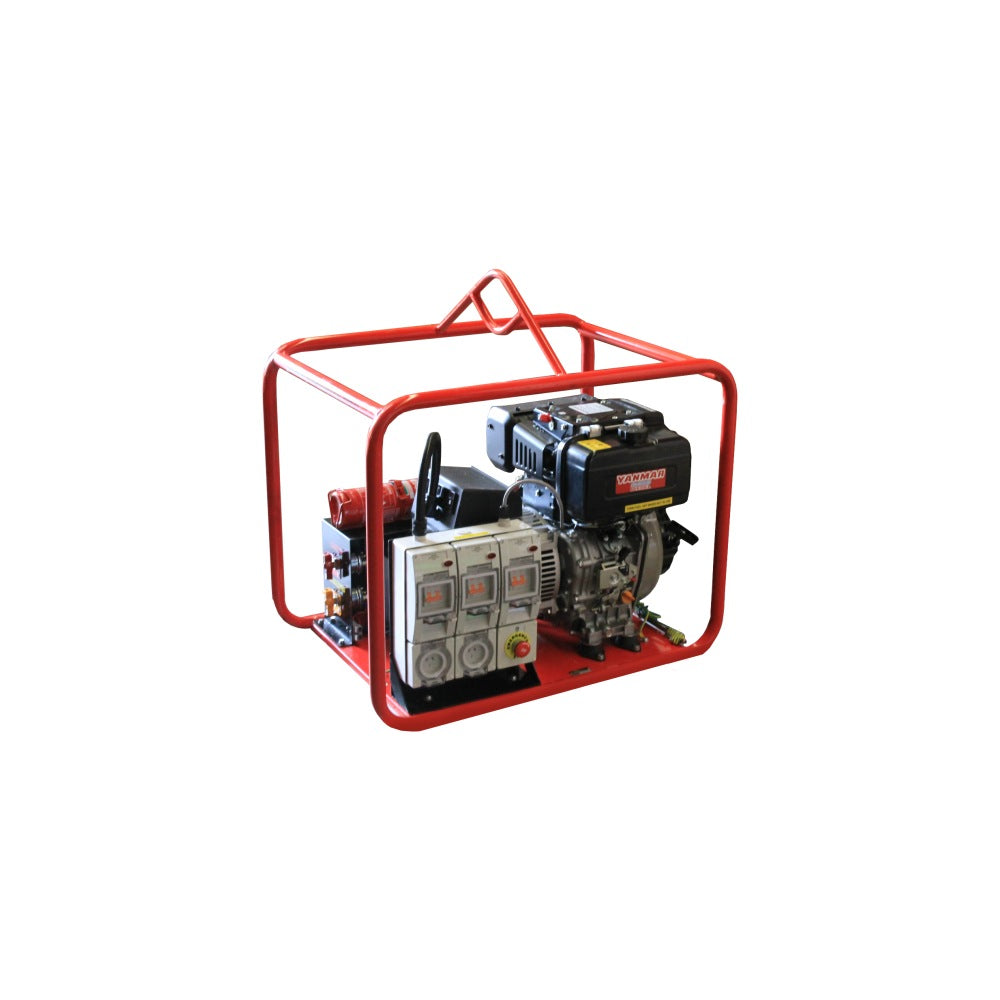 Yanmar GYD5000E-MS mine spec diesel generator angled to the rear left on a white background