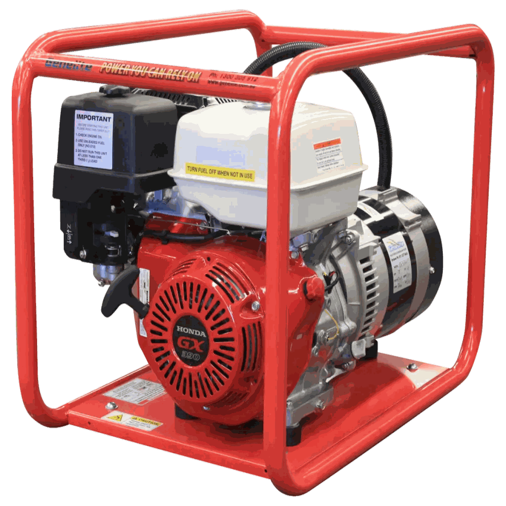 Honda 7.5kVA 3 Phase Generator side front on a transparent background