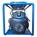 Hyundai GHP18000E-LRT 18kVA petrol generator in blue, front view showing the H740E engine inside its heavy duty blue roll frame on a white background.