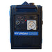 Front control panel of the Hyundai HY5000iSE inverter generator showing the digital display, electric start switch, DC outlet and 32 amp 240 volt socket.