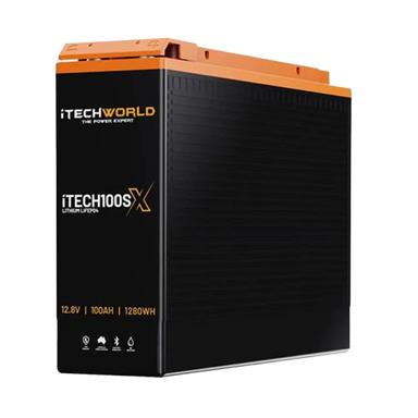 iTechWorld 100SX Slimline Deep Cycle Lithium Battery side view on a transparent background