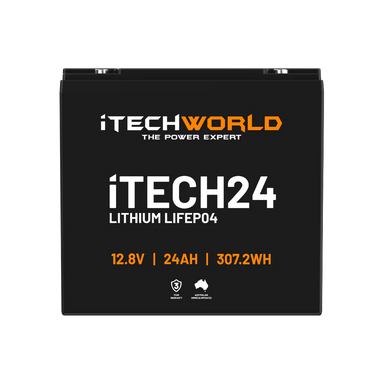 iTechWorld 12V 24Ah Deep Cycle Lithium Battery front on a transparent background