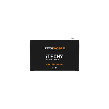 iTechWorld 12V 7Ah Deep Cycle Lithium Battery Front on a white background