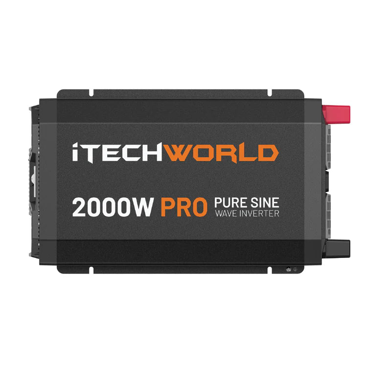 A photo of an iTechWorld 2000W pro power inverter slightly facing front on.