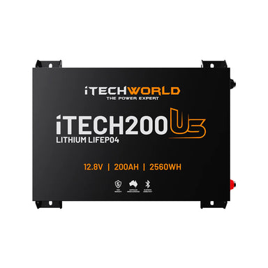 iTechWorld 200Ah Ultra Slim Lithium Battery Front on a white background