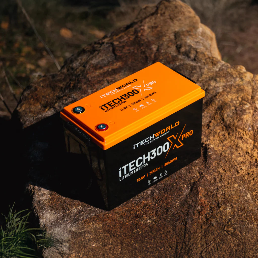 iTechWorld 300X Pro 300Ah Lithium Battery on the ground, outdoor seting