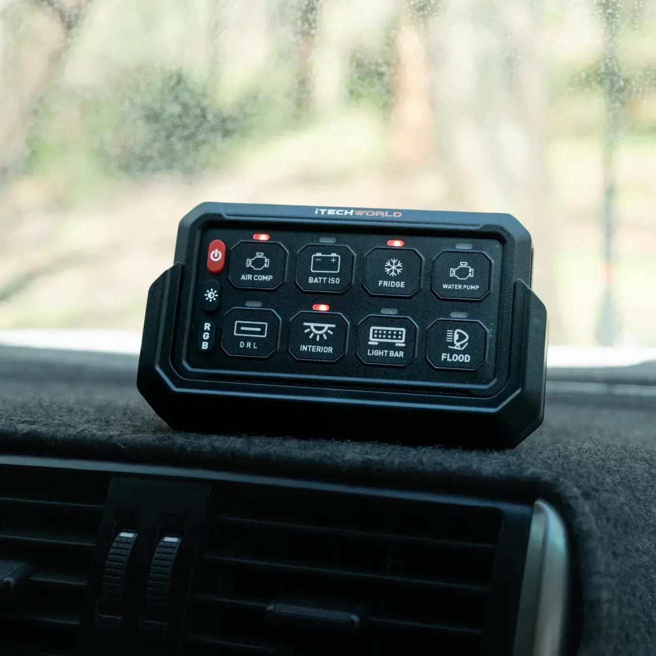 iTechWorld 8 Gang Switch Panel in use inside the vehicle