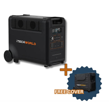 A photo of an iTech PS3600 portable power station with a free PS3600 cover.