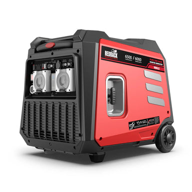 A photo of an iTechWorld Redback 6.5kW portable inverter generator sitting on a slight left hand angle on a white background.