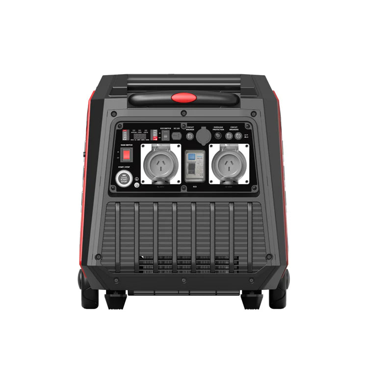 A photo of the back of an iTechWorld Redback 6.5kW portable inverter generator on a white background.