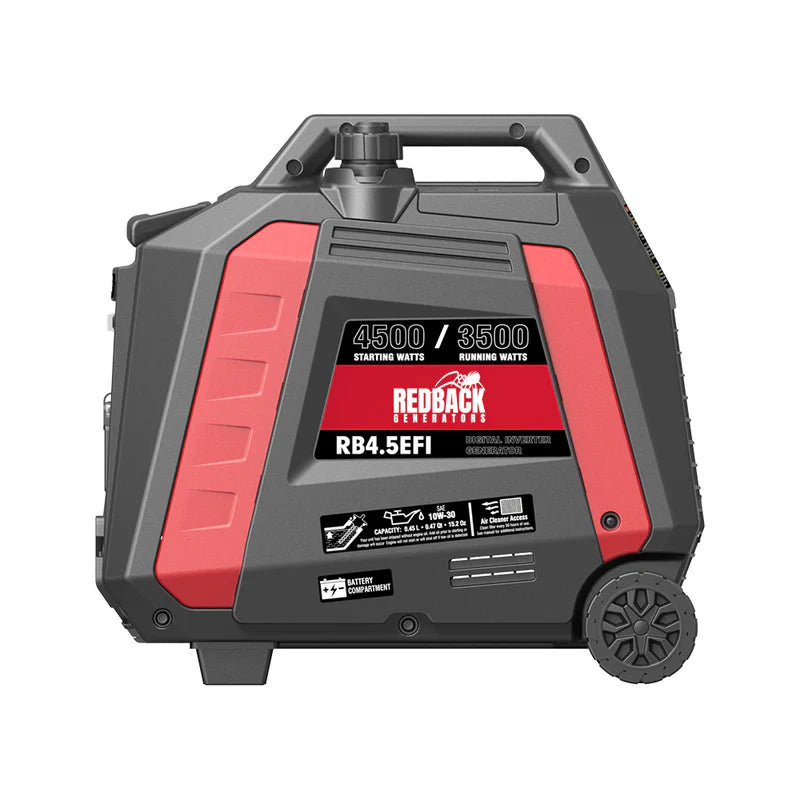 A photo of an iTechWorld Redback RB 4.5 4500W Portable Inverter Generator side on.