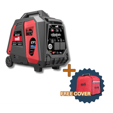 A photo of an iTech Redback 4500w portable inverter generator with a free Redback 4500w generator cover.