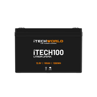 iTech 100Ah Deep Cycle Battery Front on a white background