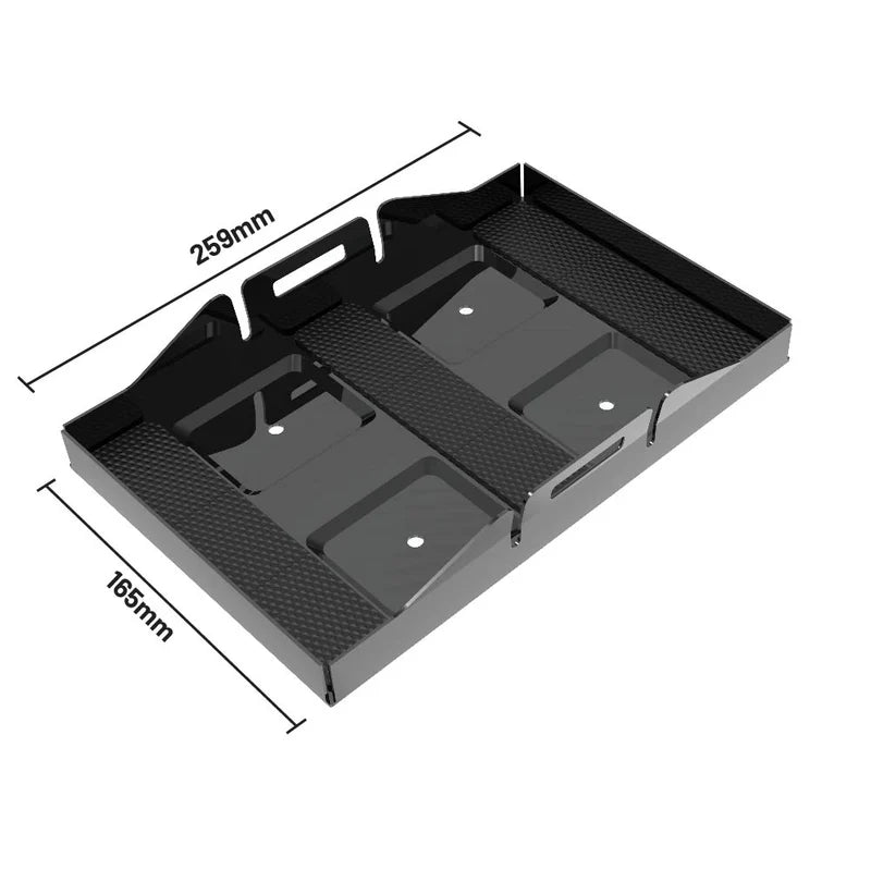 Black iTech 120x Traywith dimensions on a white background