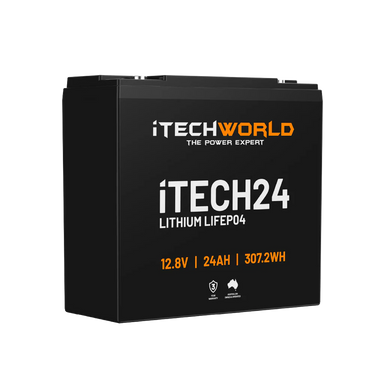 iTech 24Ah Deep Cycle Battery slightly angled on a transparent background
