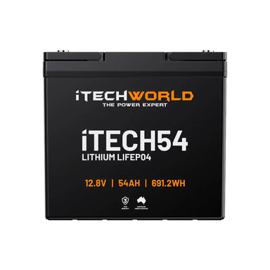 iTech 54Ah Deep Cycle Battery Front on a white background