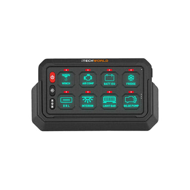 iTech 8 gang switch panel front on a white background