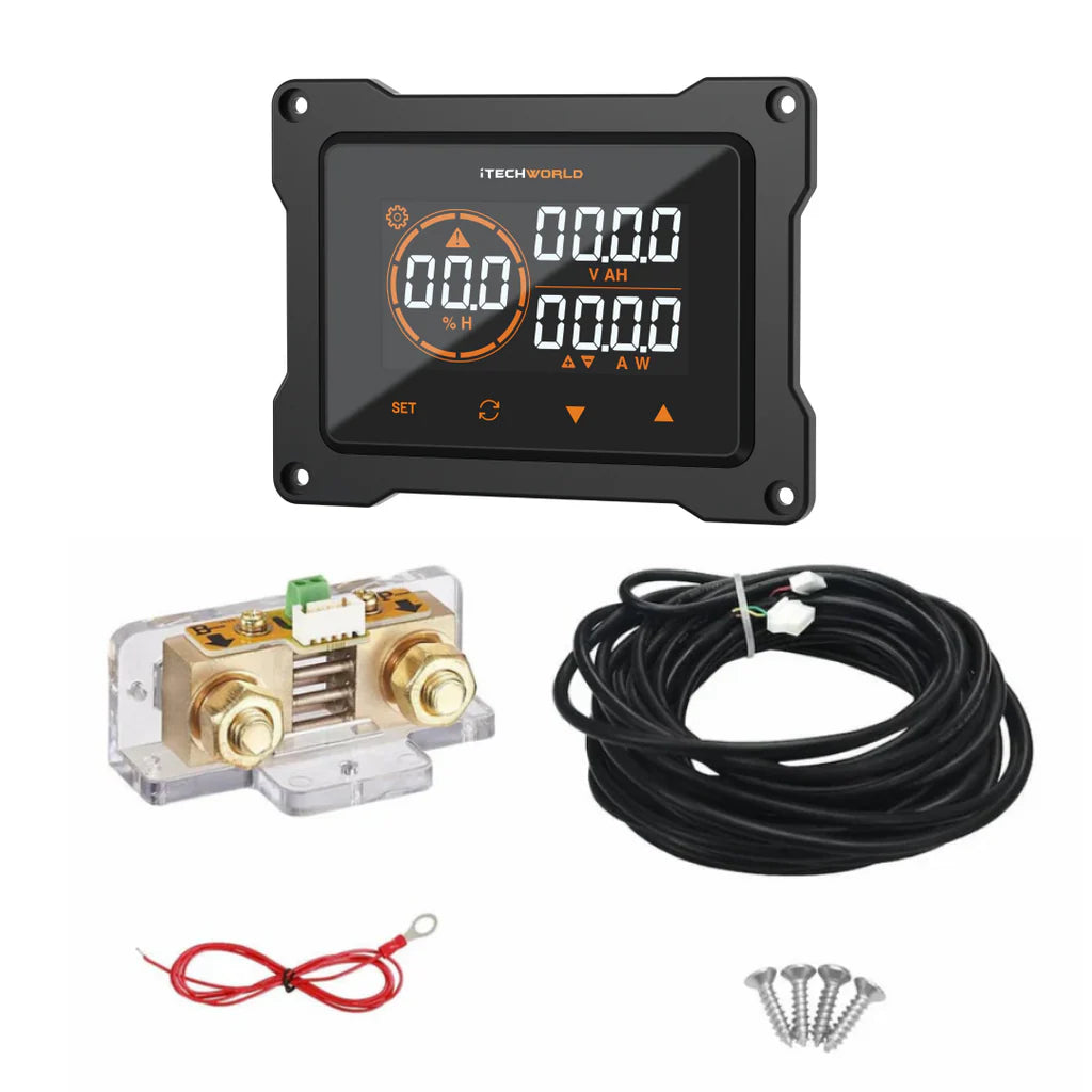 iTech BM500 Battery Monitor Package Contents on a white background