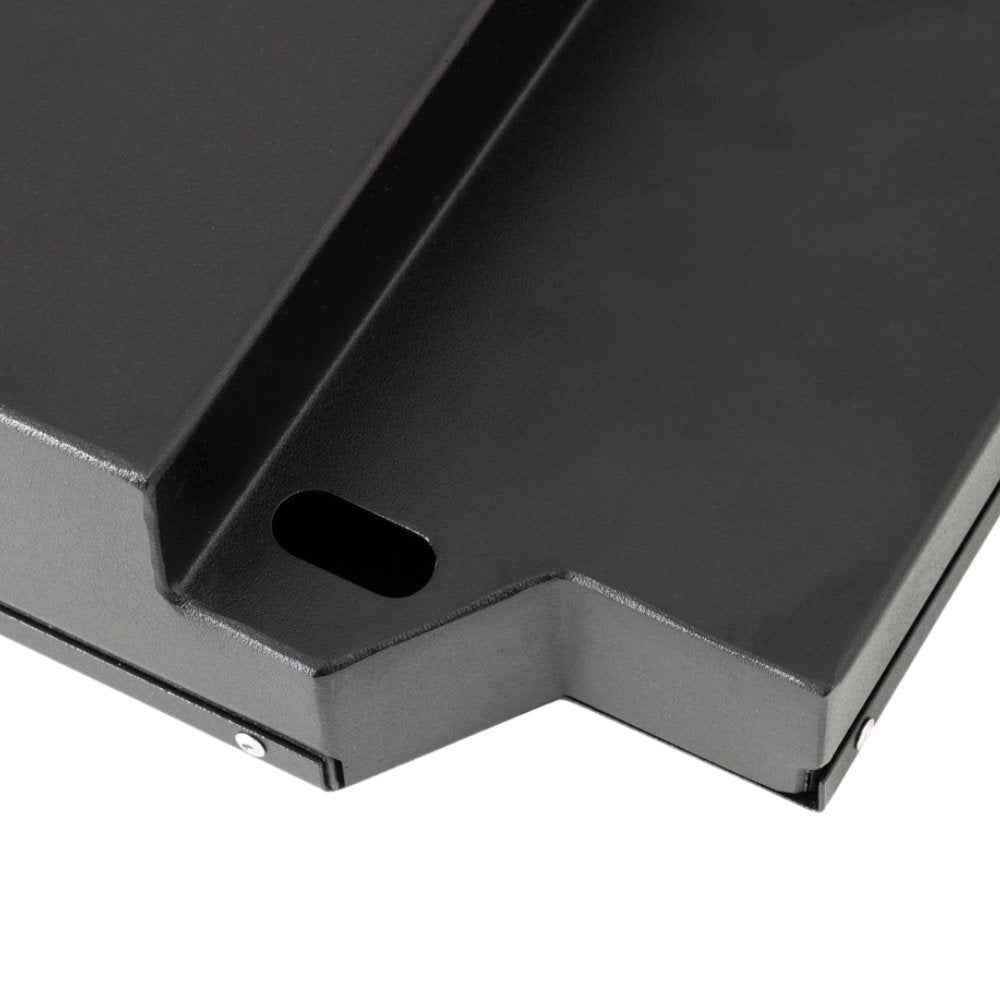 Close-up of the moulded corner and handle cut-out on the Custom Lithium Isuzu MU-X dual battery, showing the vehicle-specific case shape.