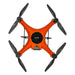 Top-down view of the SwellPro Fisherman FD3S orange fishing drone showing the X-frame, central SwellPro hub and four carbon fibre propellers on a white background.
