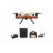 SwellPro Fisherman FD1S fishing drone shown front-on above its hard carry case, flight battery, remote controller and power adapter on a white background.