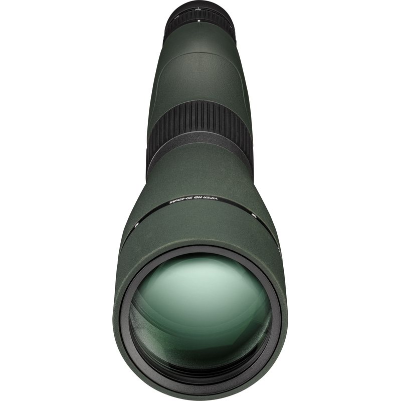 Viper 20-60x85 Straight Scope viewed down the barrel showing the 85mm HD objective lens
