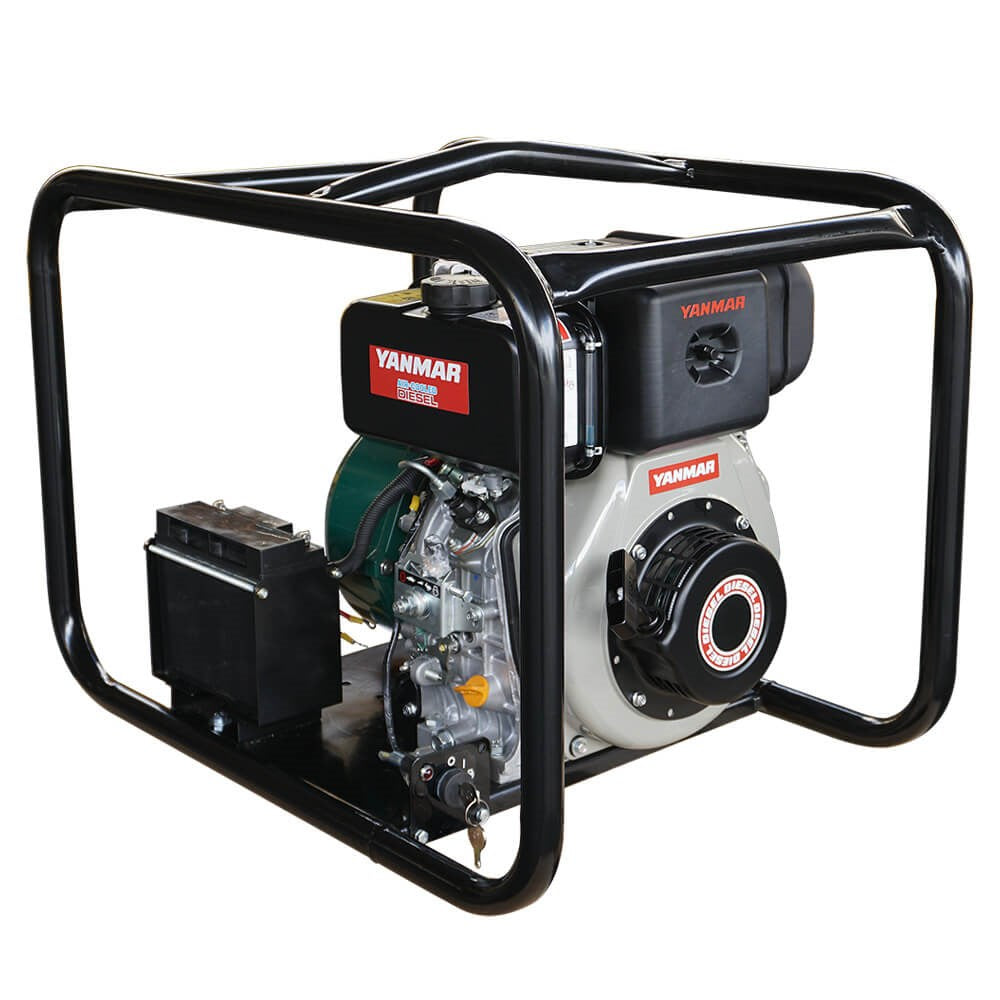Water Master MYD15HPE diesel firefighting pump with Yanmar engine and black roll frame on a white background
