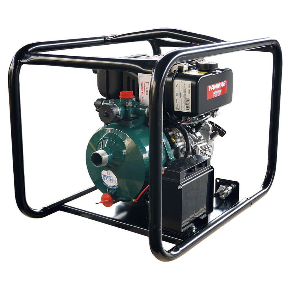 Side view of the Water Master MYD15HPE showing the green cast aluminium pump housing and suction port