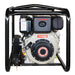 Engine end of the Water Master MYD15HPE showing the Yanmar diesel recoil housing and the starting battery mounted in the frame